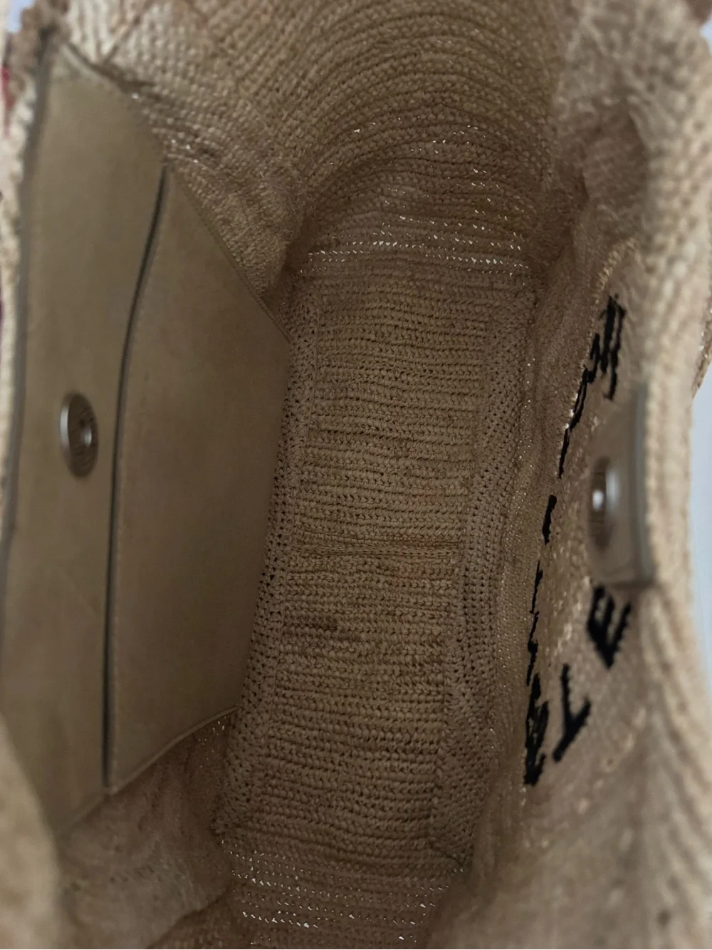 Stella McCartney Beige Raffia Tote with Black Logo